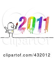 Poster, Art Print Of Stick Man Artist With A Dripping Colorful 2011