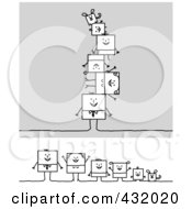 Poster, Art Print Of Digital Collage Of A Square Stick Family And Pets In A Line And Piled