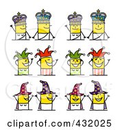 Royalty Free RF Clipart Illustration Of A Digital Collage Of Royal JOker And Witch Stick Couples by NL shop