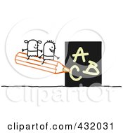 Poster, Art Print Of Stick Boy And Girl Sitting On A Pencil Writing The Abcs