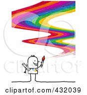 Poster, Art Print Of Stick Man Artist Painting A Rainbow Curve