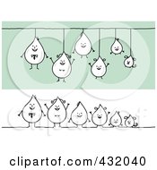 Royalty Free RF Clip Art Illustration Of A Digital Collage Of A Happy Droplet Family Hanging And In A Row