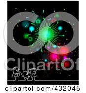 Royalty Free RF Clipart Illustration Of A Happy New Year Family Celebrating Under Fireworks On Black by NL shop