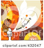 Poster, Art Print Of Stick Man Holding Pumpkins And Shouting Happy Halloween On A Colorful Background