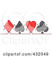 Line Of Happy Playing Card Suit Shapes A Diamond Spade Heart And Club