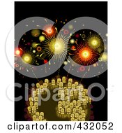 Poster, Art Print Of Stick Business People On A Globe Under Fireworks