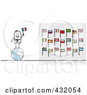 Poster, Art Print Of Stick Man Standing On A Globe And Holding An Italian Flag