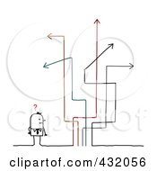 Poster, Art Print Of Stick Businessman Confused About Arrows
