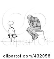 Stick Man Pondering Over A Thinker Statue