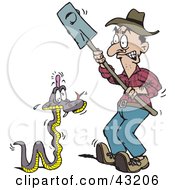 Clipart Illustration Of A Man Whacking A Snake With A Bump On His Head