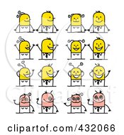 Royalty Free RF Clipart Illustration Of A Digital Collage Of Stick Couples With Different Emotional Expressions 1