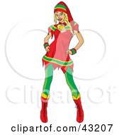 Poster, Art Print Of Sexy Blond Woman In A Red Yellow And Green Costume