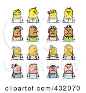 Royalty Free RF Clip Art Illustration Of A Digital Collage Of Stick Couples With Different Emotional Expressions 5