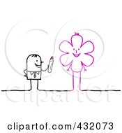 Stick Man Drawing A Flower With A Highlighter by NL shop