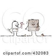 Royalty Free RF Clipart Illustration Of A Stick Man Artist Sculpting A Square Man Statue by NL shop