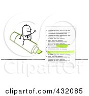 Poster, Art Print Of Stick Businessman Sitting On Agreen Highlighter By A Document