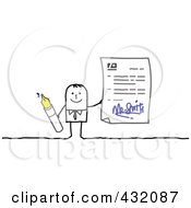 Poster, Art Print Of Stick Man Holding An Ink Pen And Signed Contract