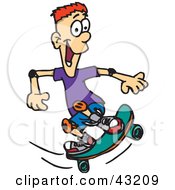 Poster, Art Print Of Red Haired Boy With Knee Pads Skateboarding
