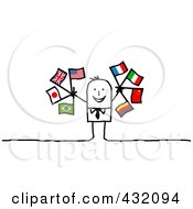 Stick Man Holding Flags