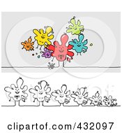 Royalty Free RF Clipart Illustration Of A Digital Collage Of A Happy Splatter Family Falling And In A Row