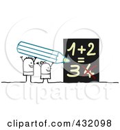 Poster, Art Print Of Stick Boy And Girl Holding A Pencil And Solving A Math Problem