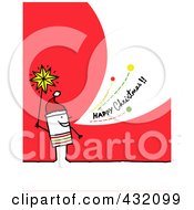 Poster, Art Print Of Stick Man Holding A Star And Shouting Happy Christmas On A Red Background