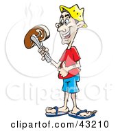 Clipart Illustration Of A Man Carrying A Steak With Tongs by Dennis Holmes Designs