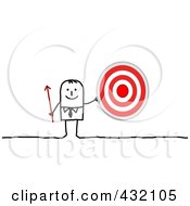 Poster, Art Print Of Stick Businessman Holding An Arrow And Target