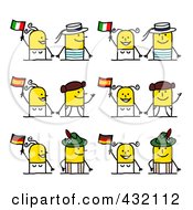 Digital Collage Of Cultural Stick Couples With Italian Spanish And German Flags