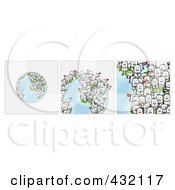 Poster, Art Print Of Digital Collage Of Pieces Of A Globe With International Stick Business People Holding Flags - 1