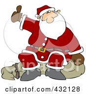 Santa Sitting On His Sack And Hitchhiking
