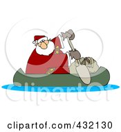 Poster, Art Print Of Santa In A Canoe With His Sack