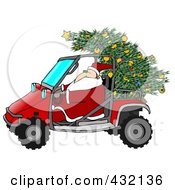Santa Driving A Mud Bug With A Christmas Tree On The Back