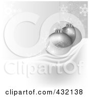 Poster, Art Print Of Silver Christmas Background Of Two Snowflake Baubles On Snow With Snowflakes