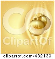 Royalty Free RF Clipart Illustration Of A Golden Christmas Background With Two Snowflake Baubles Over Glittery Gold