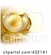 Royalty Free RF Clipart Illustration Of A Golden Christmas Background With Two Snowflake Baubles On Rippling Water