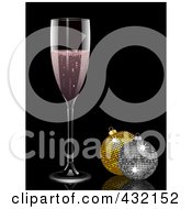 Royalty Free RF Clipart Illustration Of A Glass Of Pink Champagne And Sparkly Christmas Ornaments by elaineitalia