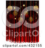 Royalty Free RF Clipart Illustration Of A Red Christmas Background Of Vertical Stripes White Snow Grunge Golden Stars And Baubles