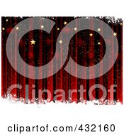 Poster, Art Print Of Red Christmas Background Of Vertical Stripes White Grungy Snow Golden Stars And Ornaments