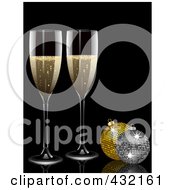 Poster, Art Print Of Two 3d Glasses Of Champagne And Glittery Christmas Baubles
