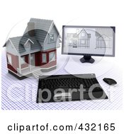 Poster, Art Print Of 3d Computer With Blueprints Designs By A Home On A Grid