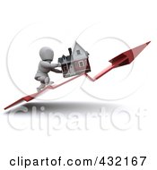 Poster, Art Print Of 3d White Character Pushing His Home Up On An Upswing Arrow