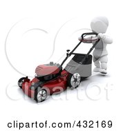 Poster, Art Print Of 3d White Character Mowing The Lawn