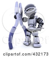 Poster, Art Print Of 3d Robot Standing With A Pair Of Pliers