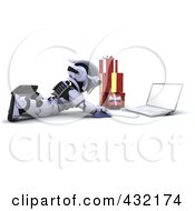 Poster, Art Print Of 3d Robot Using A Laptop To Do Christmas Shopping On The Floor