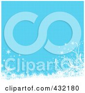 Poster, Art Print Of Blue Background Of Halftone Dots With White Floral Grunge And Snowflakes