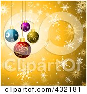 Royalty Free RF Clipart Illustration Of A Christmas Bauble Background Of Colorful Ornaments Over Golden Snowflakes