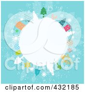 Poster, Art Print Of White Winter Globe Circled In Snowmen Trees Angels And Gifts On Blue