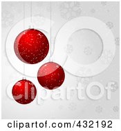 Royalty Free RF Clipart Illustration Of A Christmas Bauble Background Of Red Ornaments Over Gray Snowflakes