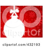 Royalty Free RF Clipart Illustration Of A Christmas Bauble Background Of A White Oranment Over Red Snowflakes